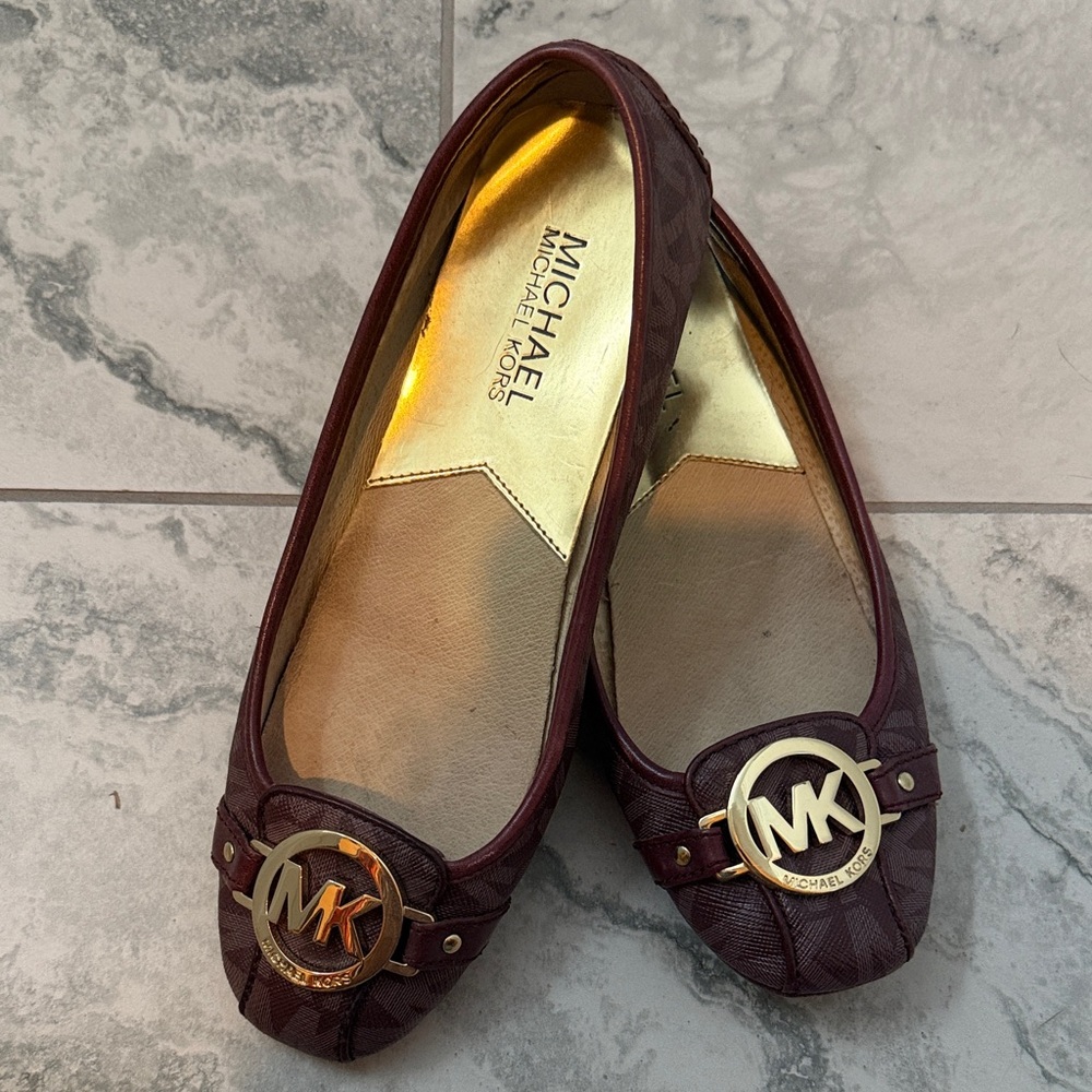 Michael Kors Maroon Loafers with Gold Accents